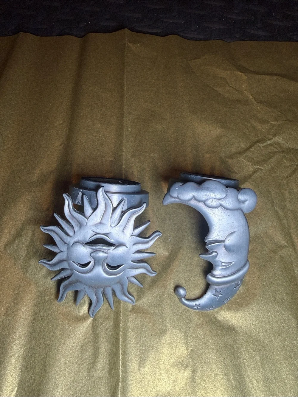 Sun and Moon Decorative Metal Tea Light Holders in Silver